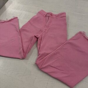 ZARA Jeans Barbie Hot Pink Stretchy Size 0 Wide Leg Raw Hem Womens Tik Tok Viral